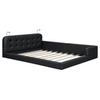 Letto matrimoniale/queen size con piattaforma bianca/nera con testiera trapuntata e 2 luci da lettura (per 2)