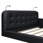 Letto matrimoniale/queen size con piattaforma bianca/nera con testiera trapuntata e 2 luci da lettura (per 2)