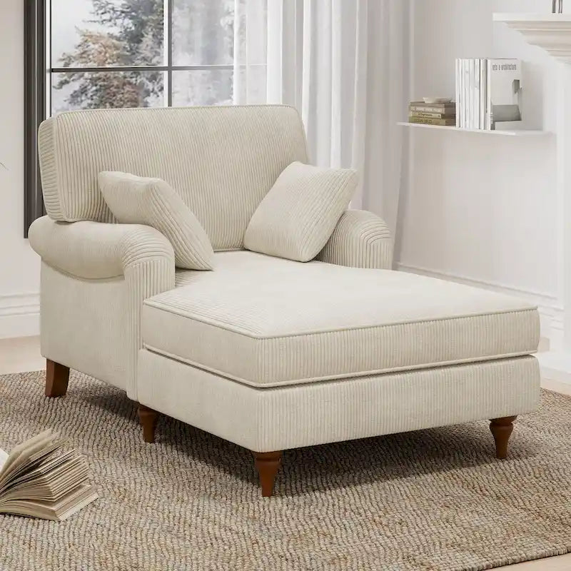 40.5 Oversized Chaise Lounge Chair with 2 Comfy Pillows Rolled Arms Corduroy Fabric Sleeper Sofa Chair for Living Room Bedroom