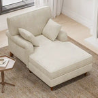 Chaise longue in velluto a coste beige con 2 cuscini, braccioli arrotolati, stile letto, per 2 persone