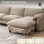 Divano componibile angolare a U in ciniglia color cachi chiaro e beige / grigio-azzurro, modulare a 6 posti