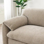Divano componibile angolare a U in ciniglia color cachi chiaro e beige / grigio-azzurro, modulare a 6 posti