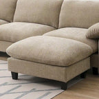 Divano componibile angolare a U in ciniglia color cachi chiaro e beige / grigio-azzurro, modulare a 6 posti