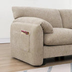 Divano componibile angolare a U in ciniglia color cachi chiaro e beige / grigio-azzurro, modulare a 6 posti