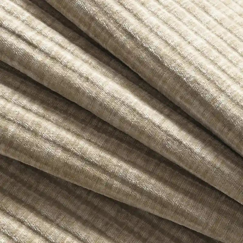Divano componibile angolare a U in ciniglia color cachi chiaro e beige / grigio-azzurro, modulare a 6 posti