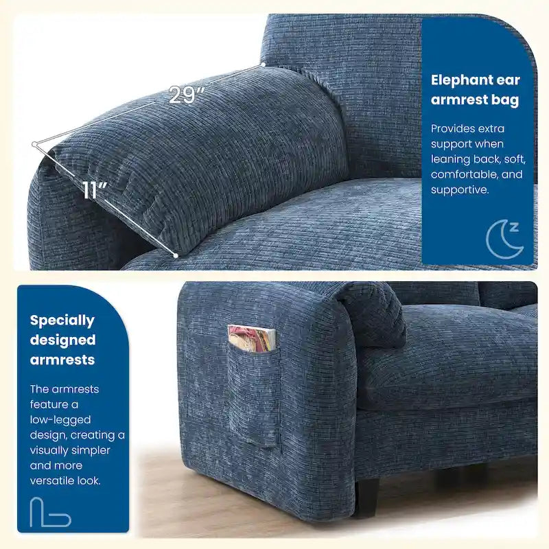 Divano componibile angolare a U in ciniglia color cachi chiaro e beige / grigio-azzurro, modulare a 6 posti