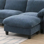 Divano componibile angolare a U in ciniglia color cachi chiaro e beige / grigio-azzurro, modulare a 6 posti