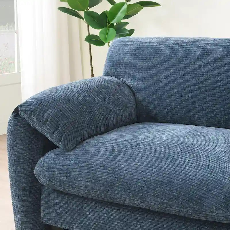 Divano componibile angolare a U in ciniglia color cachi chiaro e beige / grigio-azzurro, modulare a 6 posti