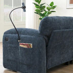 Divano componibile angolare a U in ciniglia color cachi chiaro e beige / grigio-azzurro, modulare a 6 posti