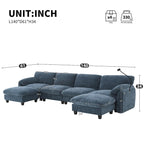 Divano componibile angolare a U in ciniglia color cachi chiaro e beige / grigio-azzurro, modulare a 6 posti