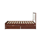Letto a piattaforma contenitore Mid Century Modern in noce con cassetti, matrimoniale, 2 posti letto