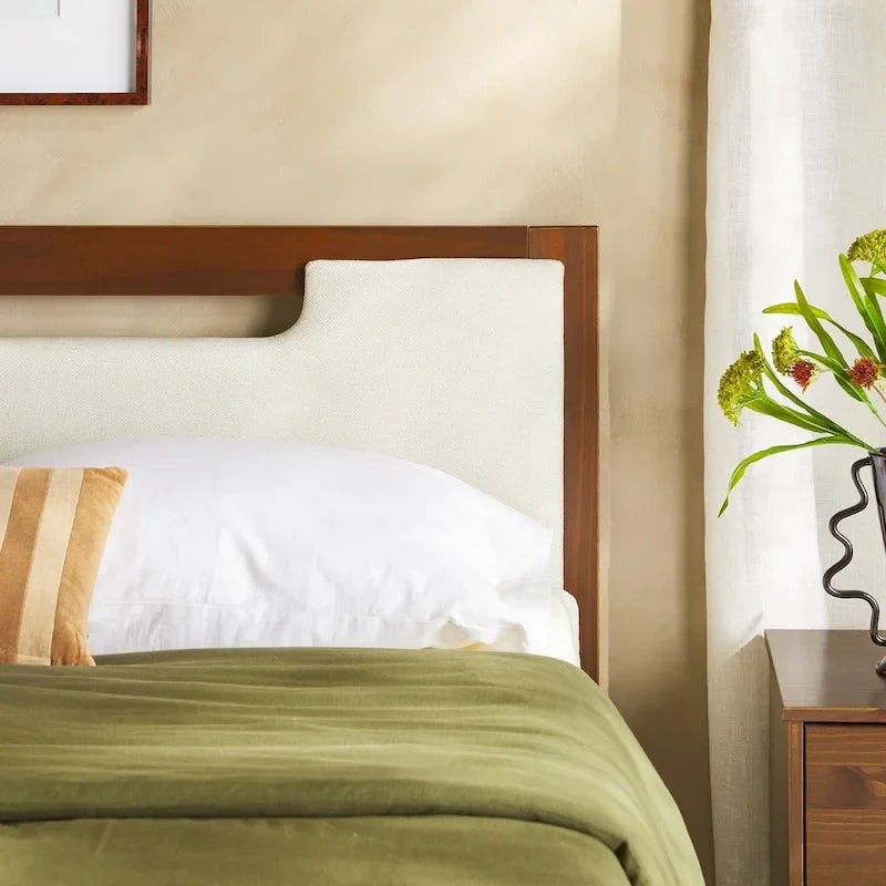 Letto a piattaforma contenitore Mid Century Modern in noce con cassetti, matrimoniale, 2 posti letto