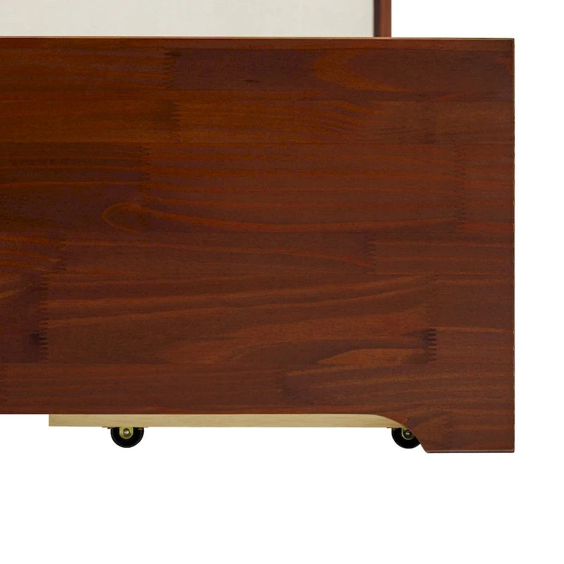 Letto a piattaforma contenitore Mid Century Modern in noce con cassetti, matrimoniale, 2 posti letto