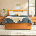 Letto a piattaforma contenitore Mid Century Modern in noce con cassetti, matrimoniale, 2 posti letto