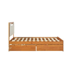 Letto a piattaforma contenitore Mid Century Modern in noce con cassetti, matrimoniale, 2 posti letto