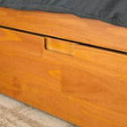 Letto a piattaforma contenitore Mid Century Modern in noce con cassetti, matrimoniale, 2 posti letto