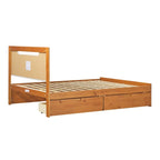 Letto a piattaforma contenitore Mid Century Modern in noce con cassetti, matrimoniale, 2 posti letto