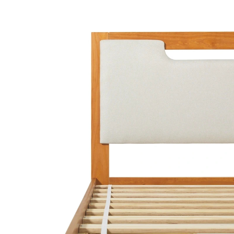 Letto a piattaforma contenitore Mid Century Modern in noce con cassetti, matrimoniale, 2 posti letto