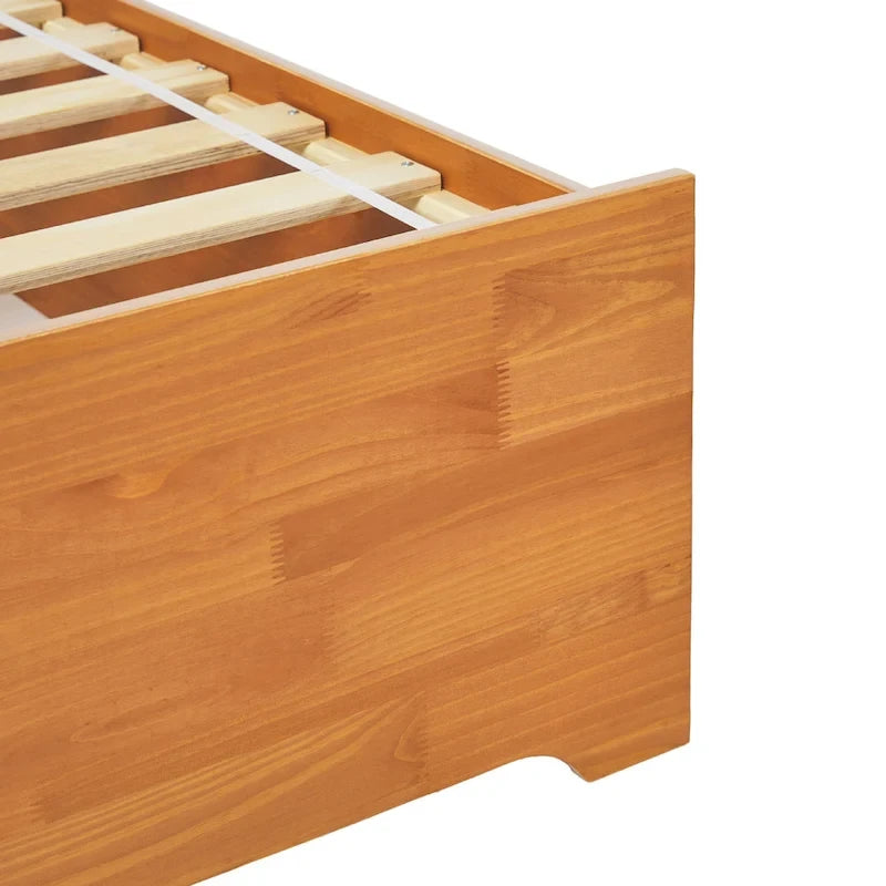 Letto a piattaforma contenitore Mid Century Modern in noce con cassetti, matrimoniale, 2 posti letto