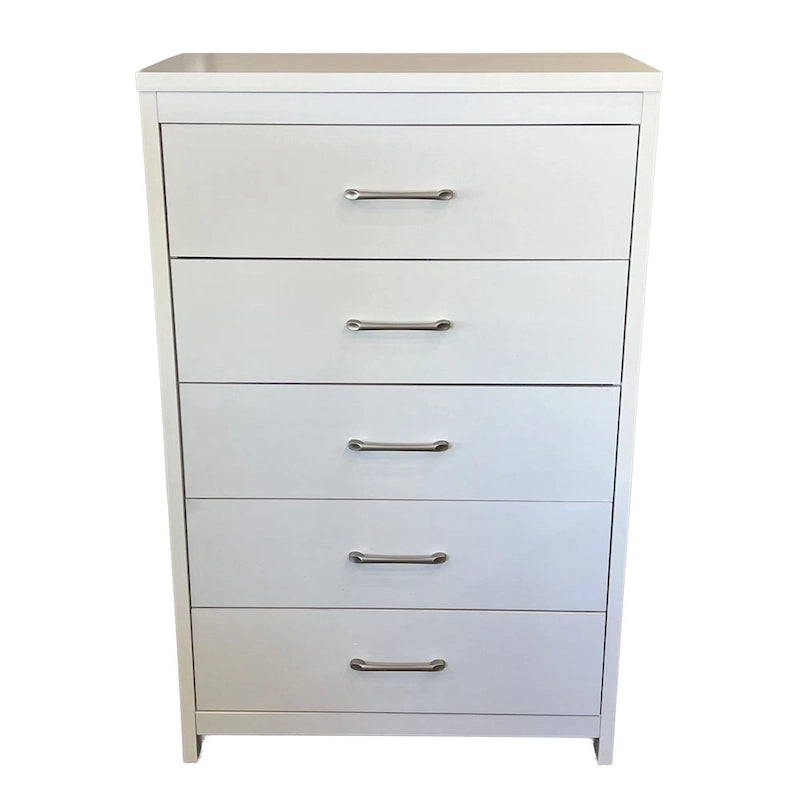Comò a 5 cassetti color Quercia Nodosa / Bianco / Nero, Montaggio senza attrezzi, per 1 persona
