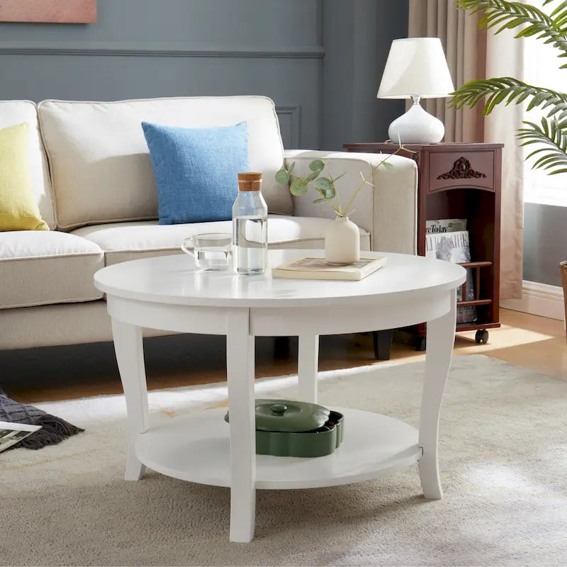 Tavolino rotondo beige/bianco con ripiano aperto, 1 persona, legno