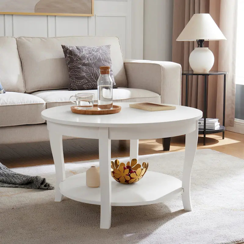 Tavolino rotondo beige/bianco con ripiano aperto, 1 persona, legno