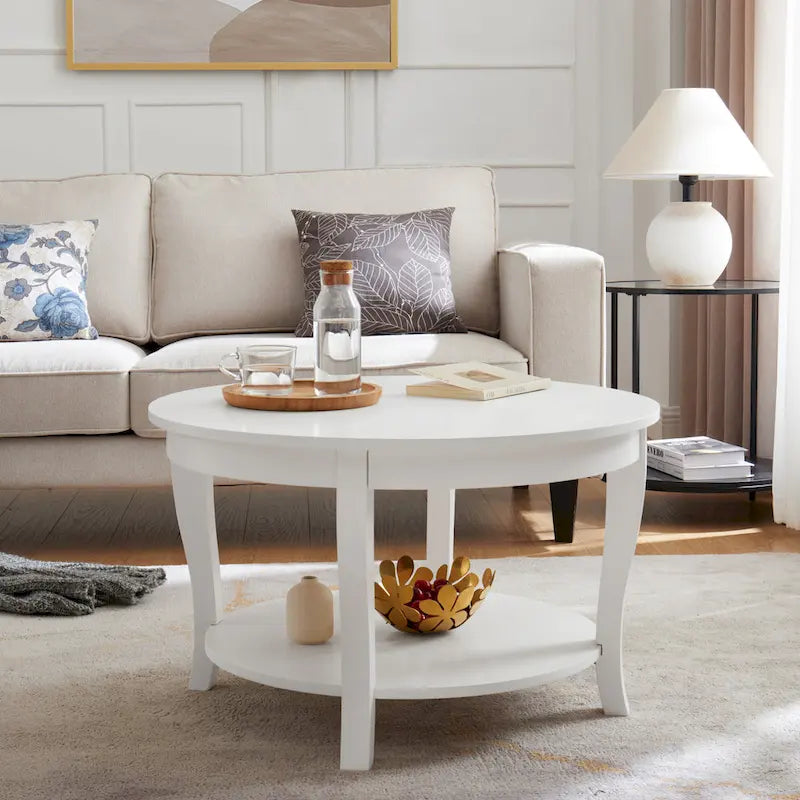 Tavolino rotondo beige/bianco con ripiano aperto, 1 persona, legno