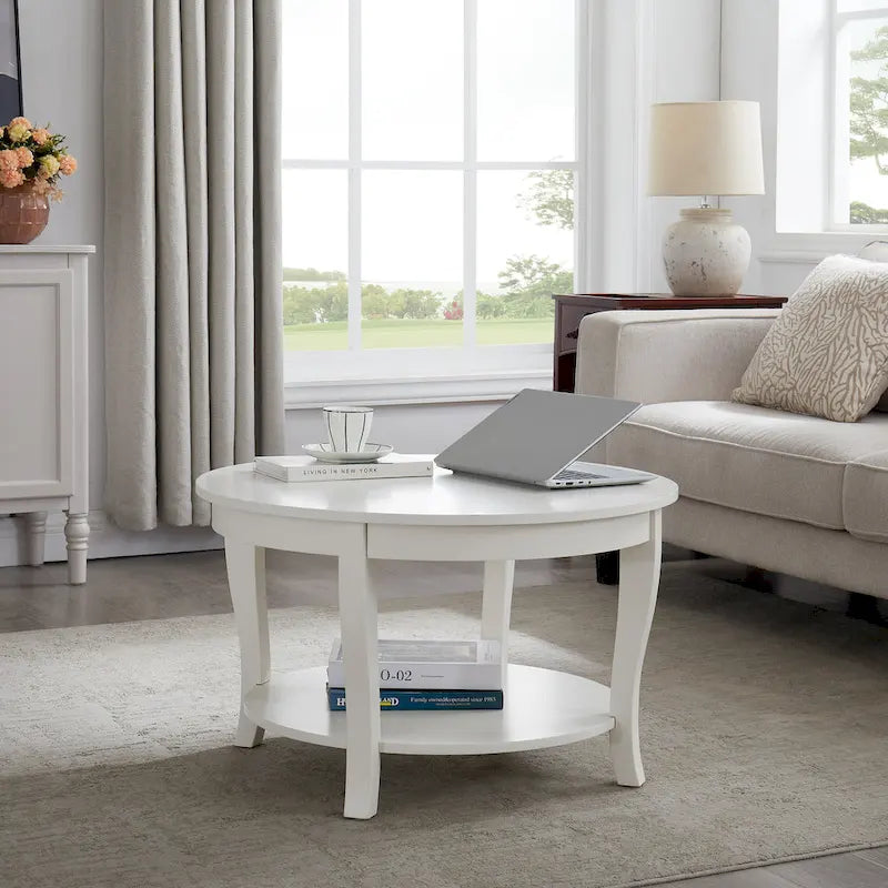 Tavolino rotondo beige/bianco con ripiano aperto, 1 persona, legno