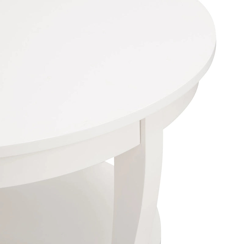 Tavolino rotondo beige/bianco con ripiano aperto, 1 persona, legno