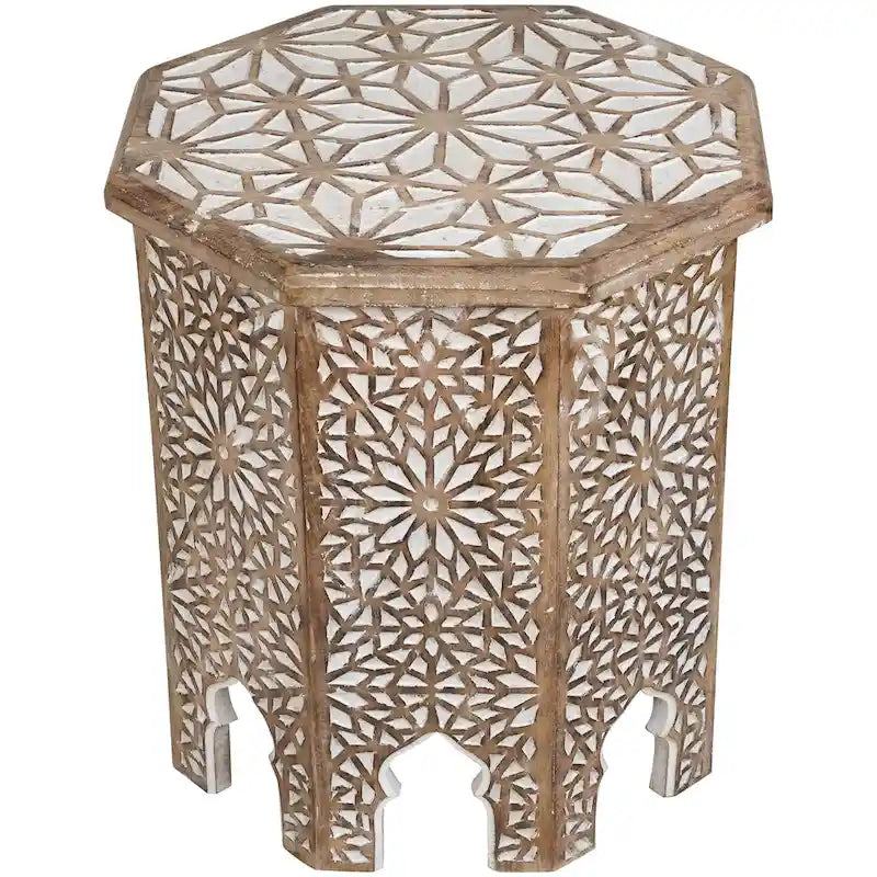 18  Walnut Brown and Brushed White Octagonal Side Table