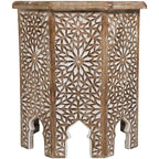 Tavolino marrone ottagonale con dettaglio marocchino intagliato, singolo