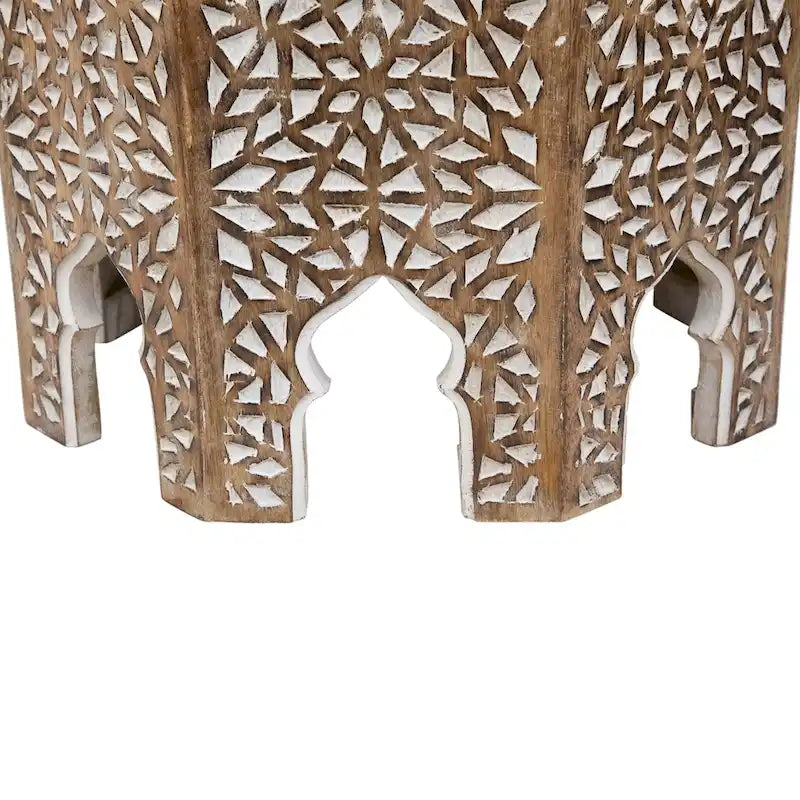 Tavolino marrone ottagonale con dettaglio marocchino intagliato, singolo