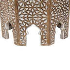 Tavolino marrone ottagonale con dettaglio marocchino intagliato, singolo