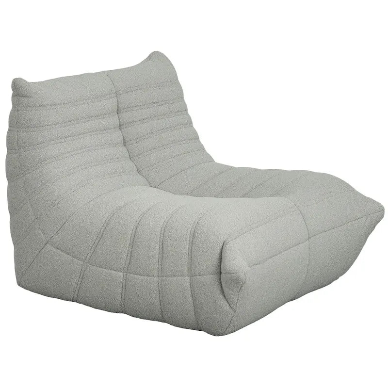 Sedia da pavimento in pile Teddy, divano pigro trapuntato per 1, marrone / grigio chiaro / bianco crema