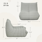 Sedia da pavimento in pile Teddy, divano pigro trapuntato per 1, marrone / grigio chiaro / bianco crema