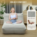Sedia da pavimento in pile Teddy, divano pigro trapuntato per 1, marrone / grigio chiaro / bianco crema