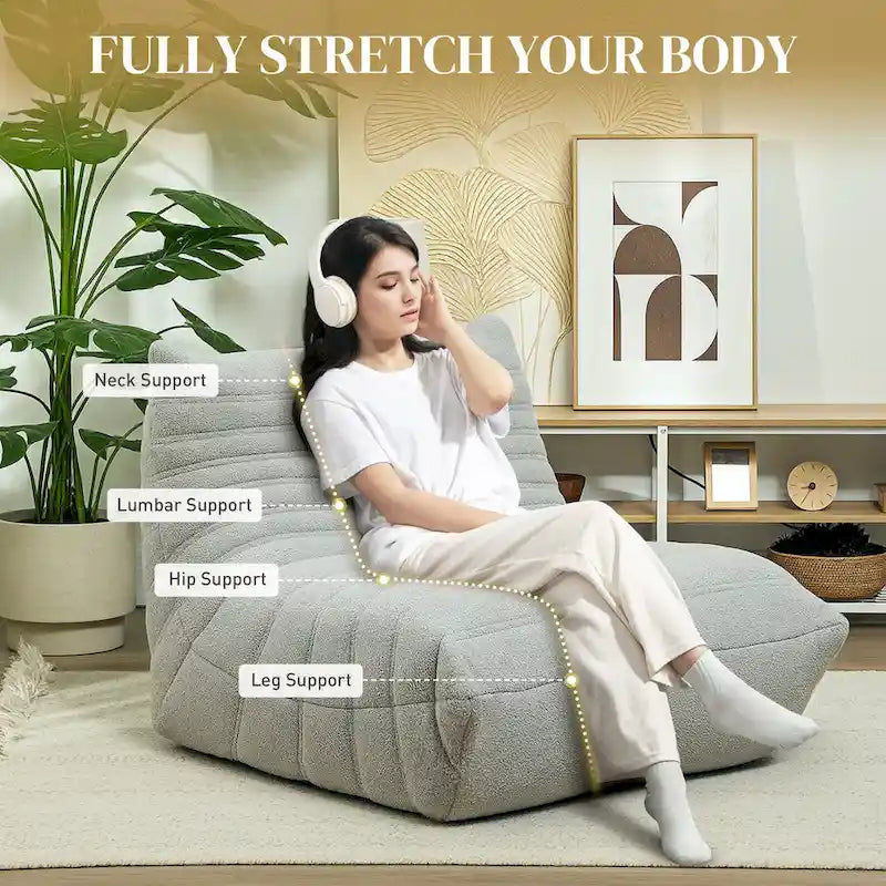 Sedia da pavimento in pile Teddy, divano pigro trapuntato per 1, marrone / grigio chiaro / bianco crema