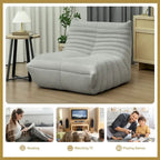 Sedia da pavimento in pile Teddy, divano pigro trapuntato per 1, marrone / grigio chiaro / bianco crema