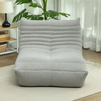 Sedia da pavimento in pile Teddy, divano pigro trapuntato per 1, marrone / grigio chiaro / bianco crema