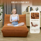 Sedia da pavimento in pile Teddy, divano pigro trapuntato per 1, marrone / grigio chiaro / bianco crema