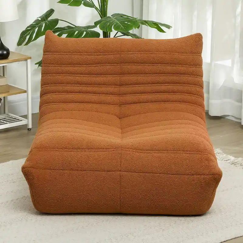 Sedia da pavimento in pile Teddy, divano pigro trapuntato per 1, marrone / grigio chiaro / bianco crema