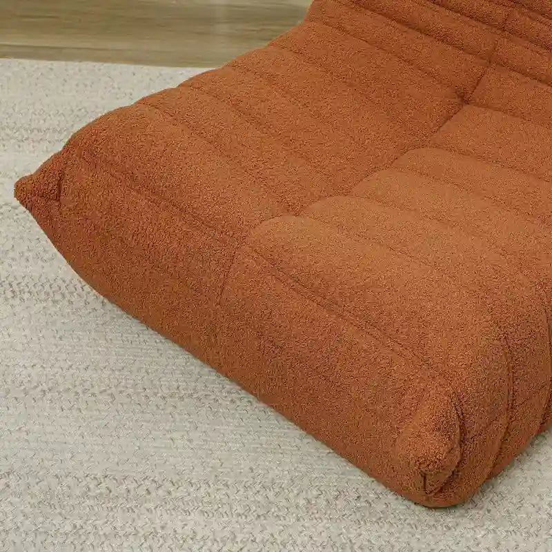 Sedia da pavimento in pile Teddy, divano pigro trapuntato per 1, marrone / grigio chiaro / bianco crema