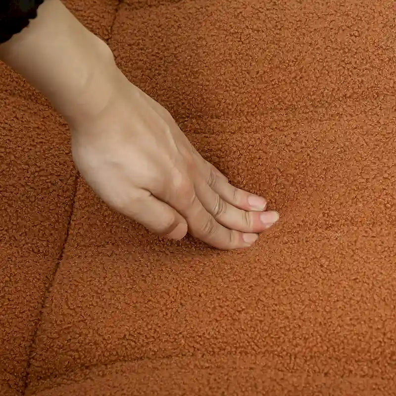 Sedia da pavimento in pile Teddy, divano pigro trapuntato per 1, marrone / grigio chiaro / bianco crema