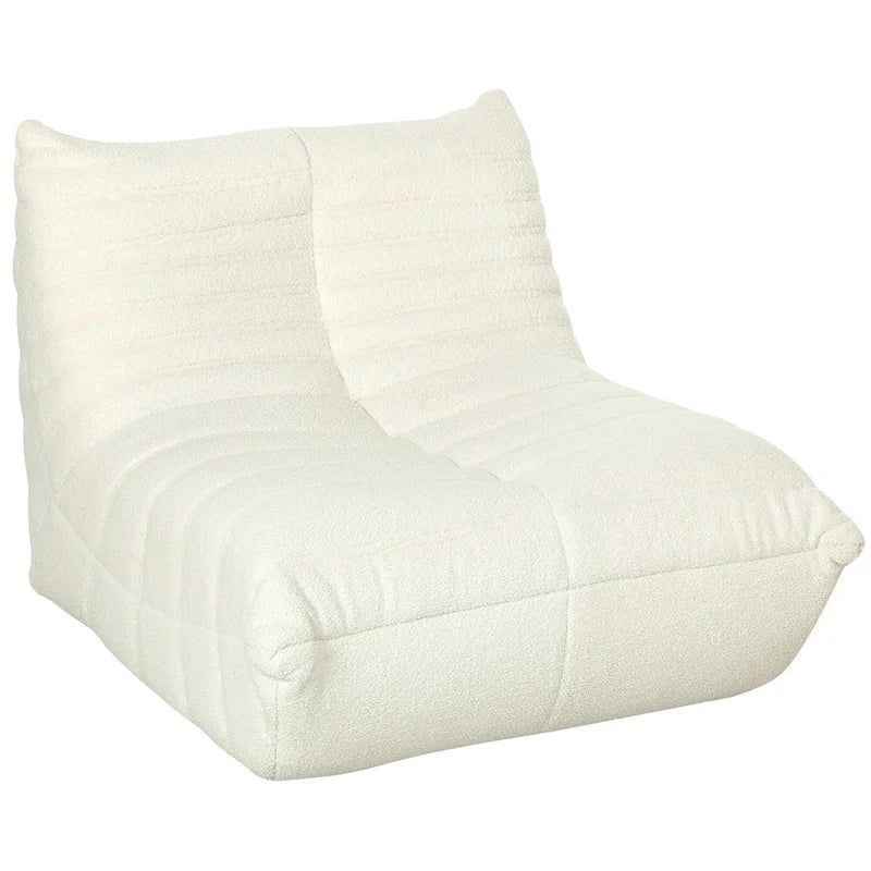 Sedia da pavimento in pile Teddy, divano pigro trapuntato per 1, marrone / grigio chiaro / bianco crema