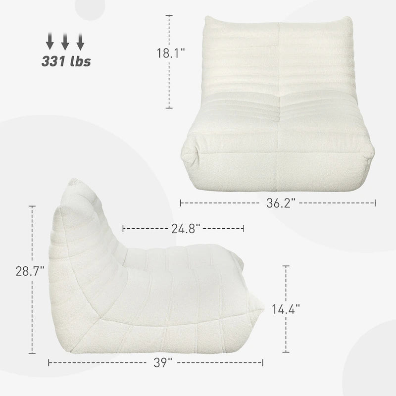 Sedia da pavimento in pile Teddy, divano pigro trapuntato per 1, marrone / grigio chiaro / bianco crema
