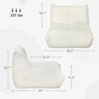 Sedia da pavimento in pile Teddy, divano pigro trapuntato per 1, marrone / grigio chiaro / bianco crema