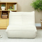 Sedia da pavimento in pile Teddy, divano pigro trapuntato per 1, marrone / grigio chiaro / bianco crema