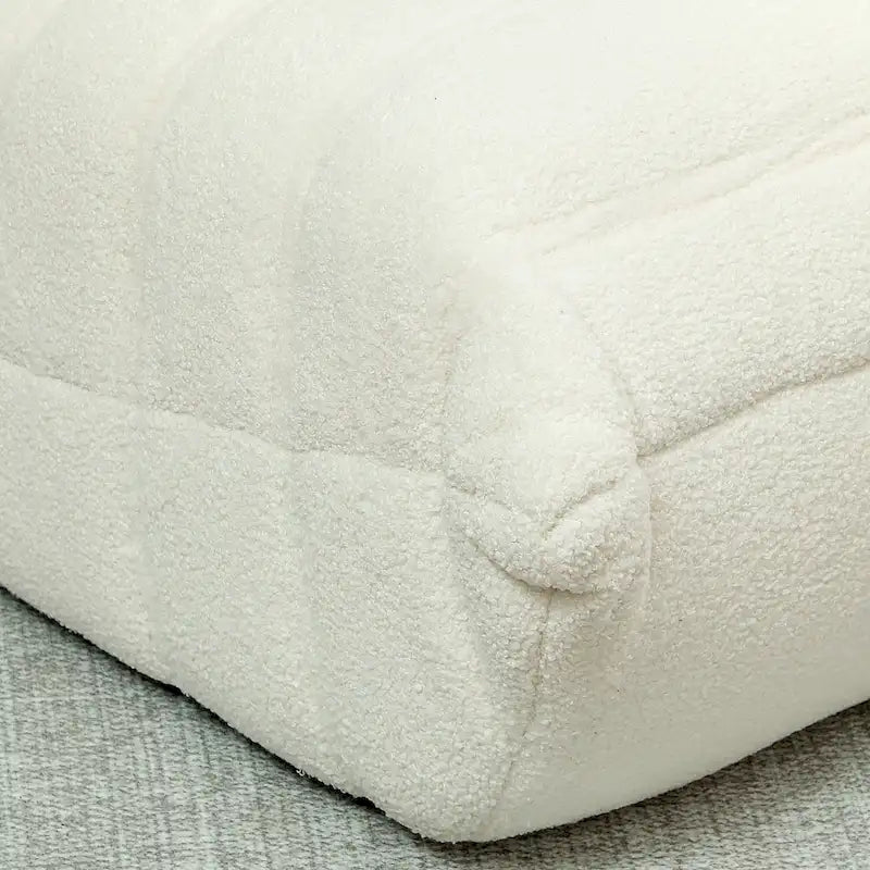 Sedia da pavimento in pile Teddy, divano pigro trapuntato per 1, marrone / grigio chiaro / bianco crema