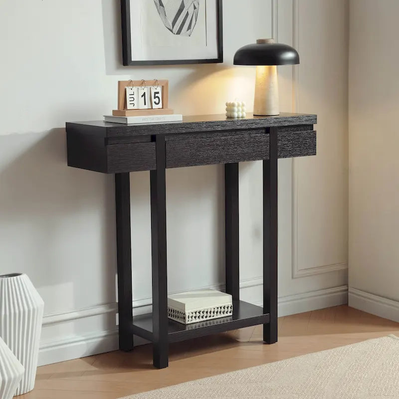 Tavolo Consolle in Legno Espresso con Cassetto e Ripiano Aperto, 1 Persona