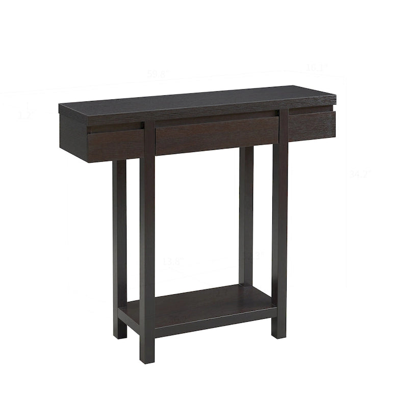 Tavolo Consolle in Legno Espresso con Cassetto e Ripiano Aperto, 1 Persona